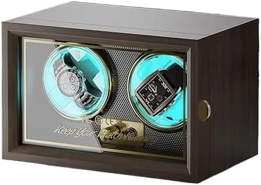 Wood Veneer Wireless Lithium Battery 2slots Watch Winders Advanced Ambient Lighting square Watches Storage CaseC Personalized custom logo Automatic Luxury Solid 