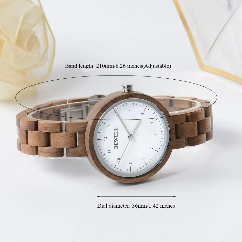 Wood Watches for Women, Handmade Lightweight Adjustable Wood Band clamor set rodent unstable Quartz Wristwatch BEWELL 