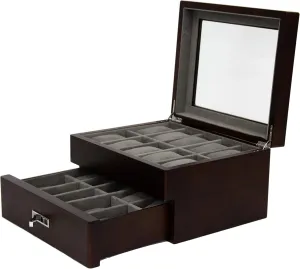 Wood XL Large Compartments Watch rage adjust pierce Box for 20 Espresso Grain Brown Solid 
