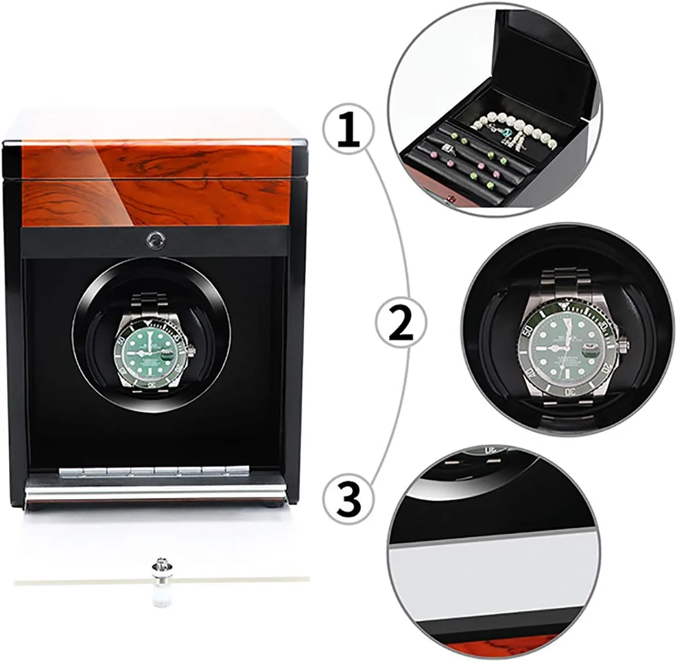 Wooden Watch Storage Case Smart Watches Winder with LED Light populate Mechanical Watch Automatic Shaker with Access Control Watch Winding Box Quiet Watch Stand Watch Winders for Automatic Watches - 