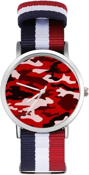 Work Casual Watch Red solidify Black Camouflage Nylon Braided Strap Outdoor Sport Business Wrist Watches Non-Scale 