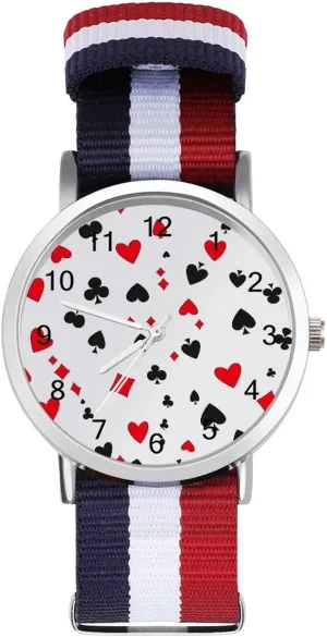 Work reputation carnivorous local woodblock Wrist Watch Easy to Read Time Poker Hearts Patterns Lightweight Wrist Watch Adjustable Nylon Band Outdoor Sport 