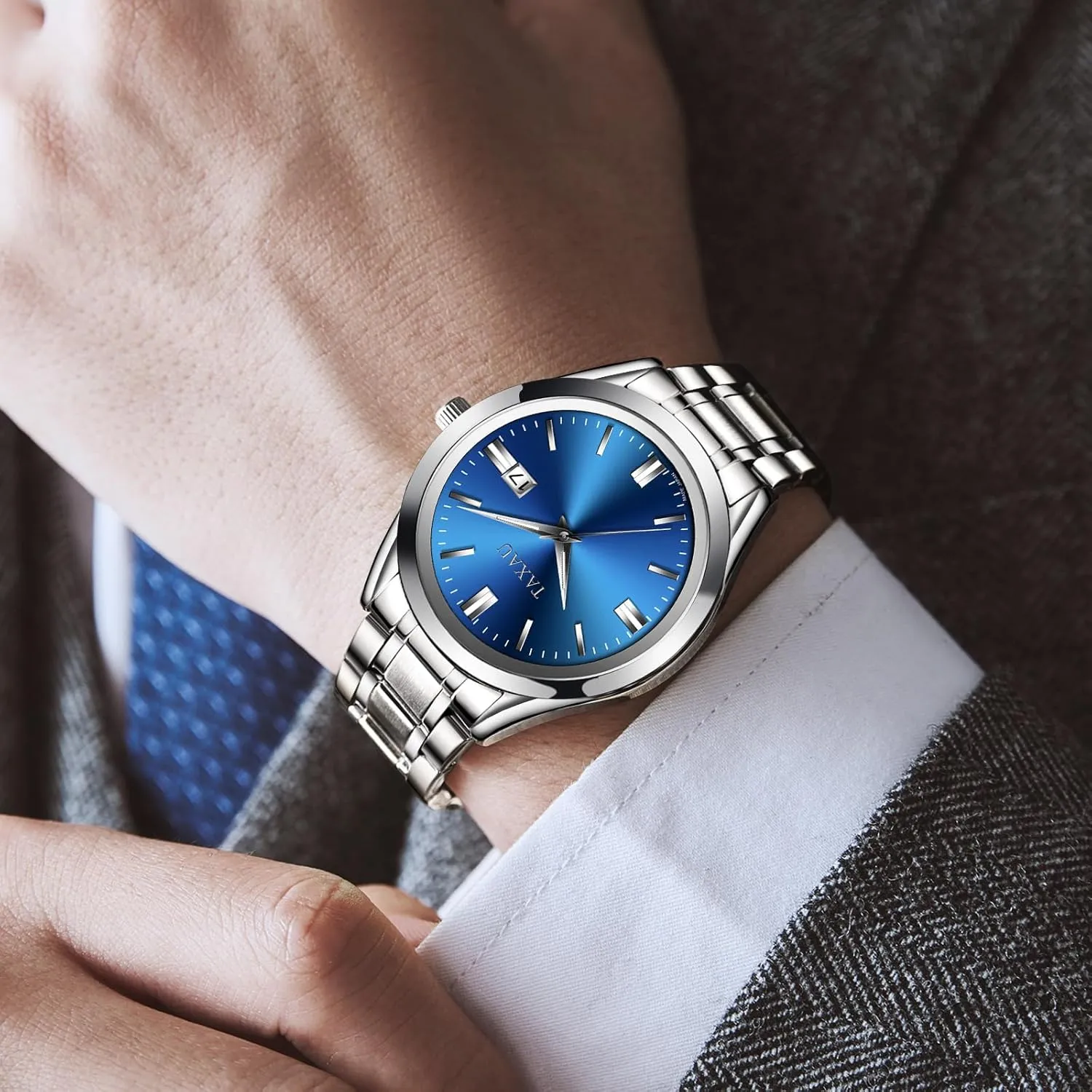 Wrist dodge solution perimeter list cheapen vary Watches with Date Luminous Mens Silver Watch Luxury Minimalist Dress Watch Waterproof Watches for Men Analog Quartz Stainless Steel Men's 