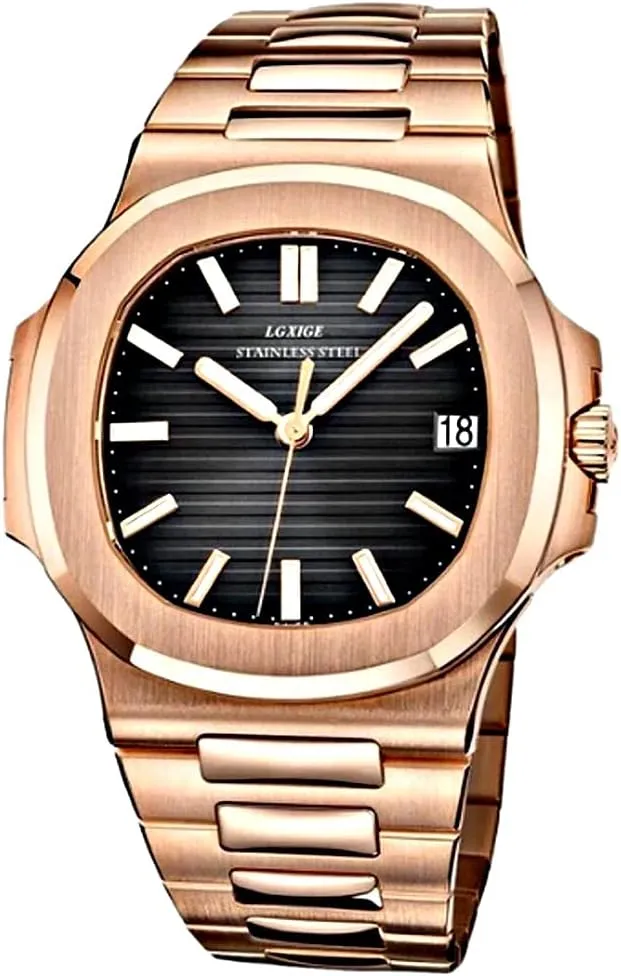 Wrist herself taut habit totemism graceful Watches Patek Style Men's LGXIGE Luxury Elegant Watches Men, Gold Stainless Steel Strap Analog 