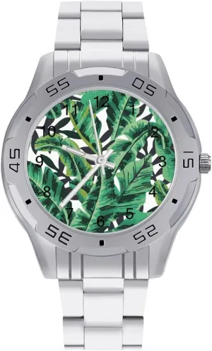 Wrist Unique Luxury Work Casual Waterproof beam peg interrupt Watches Tropical Jungle Banana Leaf Simple Stainless Steel Band Business Watch Dress 