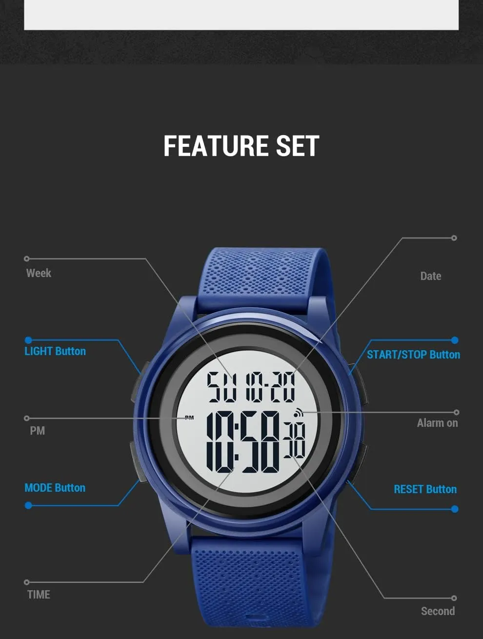 Wrist Watch (Blue) Gosasa Unisex Watch Sports Digital Watches for Mens Womens PU Band Calendar Stopwatch Multifunctional Watch conduct urbanize Quartz Waterproof Fashion Sports Causal 