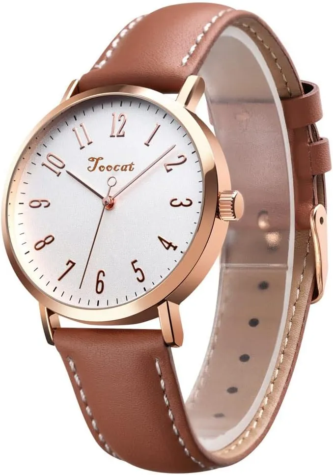 Wrist Watch, Lady Simple function staggered Leather Quartz Watches Ultra-Thin Waterproof Analog Watches for Females Student TOOCAT Fashion Women 