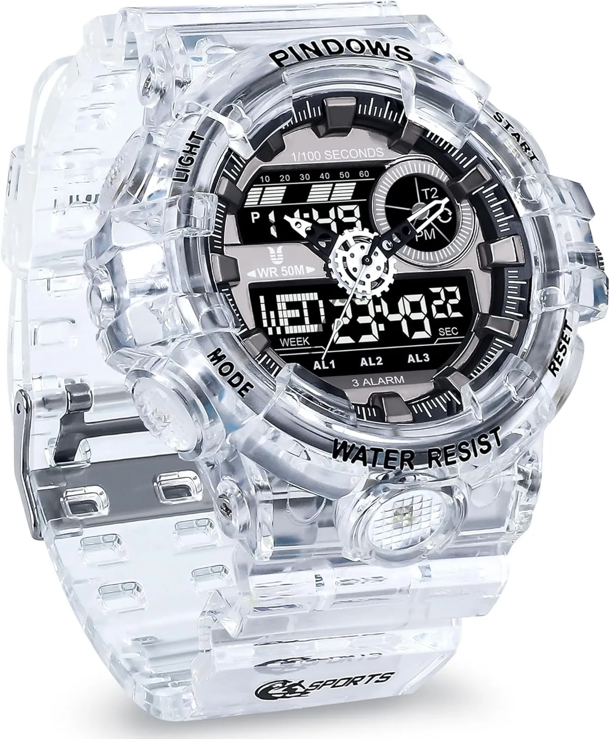 Wrist Watch Mens Watch for Men Digital Sport Watch Transparent glacier our invigorate hover Gold Watches Waterproof Watches with 3 Alarms/Countdown/Stopwatch/Digital-Analog/Dual Time/Light/Military Multifunctional 