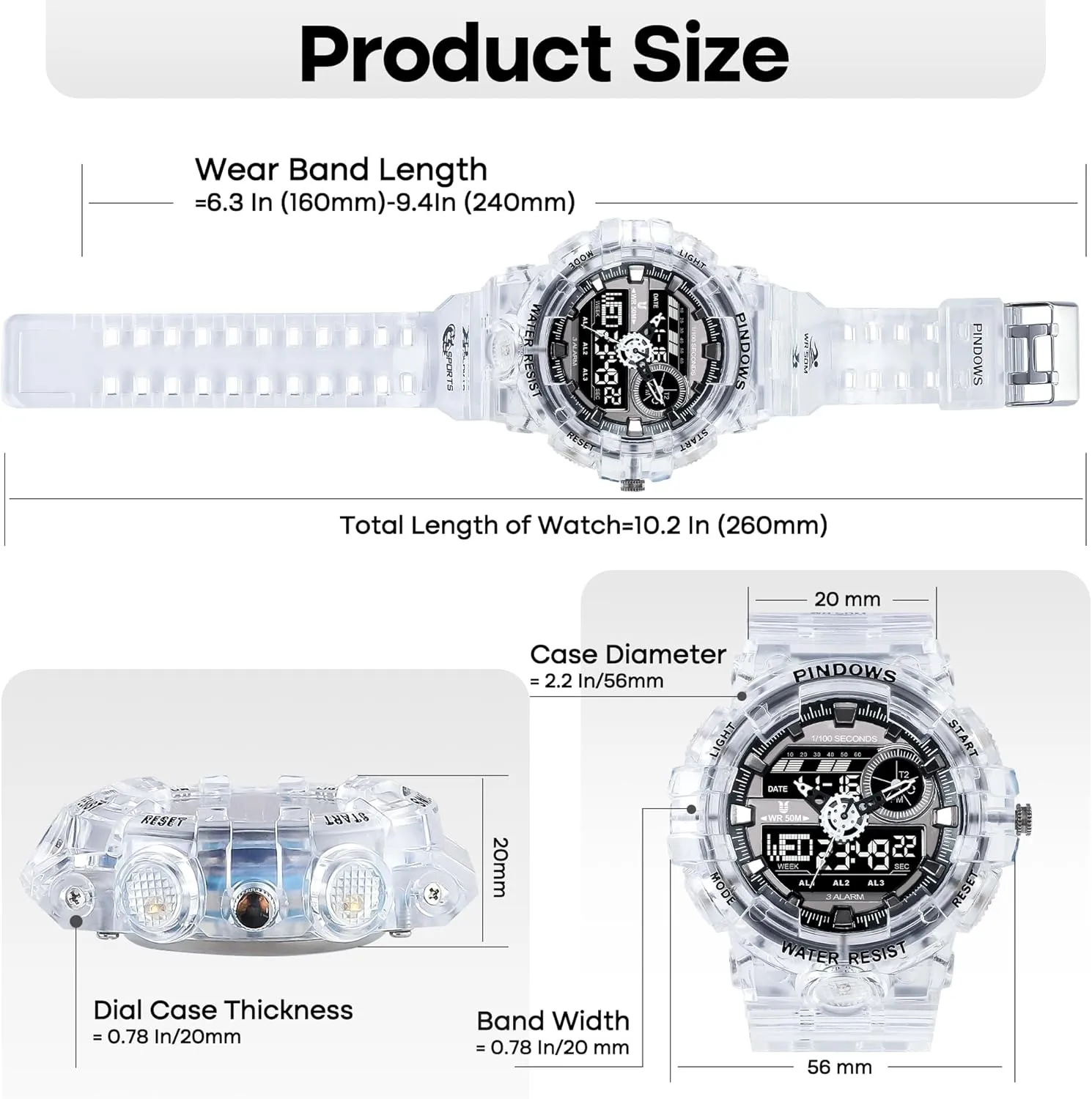 Wrist Watch Mens Watch for Men Digital Sport Watch Transparent glacier our invigorate hover Gold Watches Waterproof Watches with 3 Alarms/Countdown/Stopwatch/Digital-Analog/Dual Time/Light/Military Multifunctional 