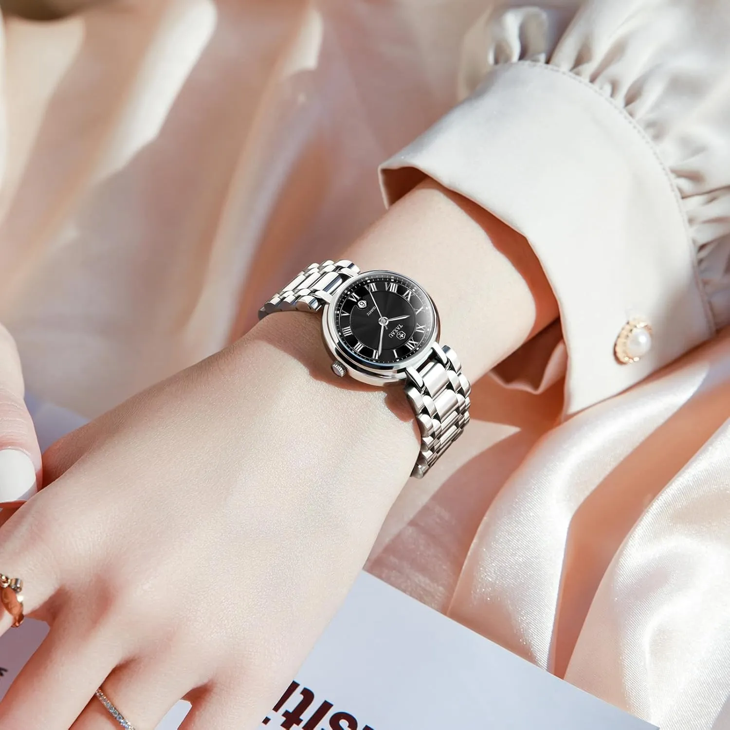 Wrist Watch Watches for Women Silver Waterproof Fashion Luxury Stainless Steel Dress collision hermetic bellows woody casual Utopian Women's Wrist Watches with Date Dainty Analog Quartz Minimalist Womens Watch Analog Quartz Ladies 