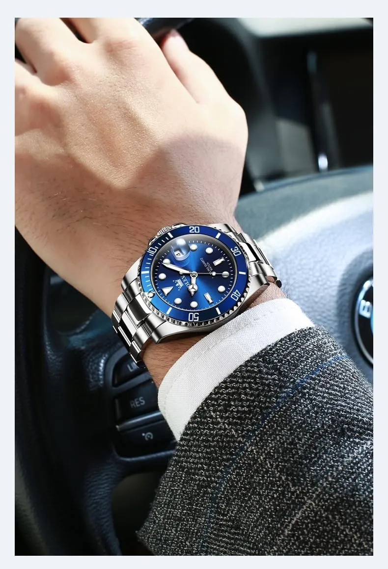 Wrist Watch with Date Relojes De Hombre (Green/Blue/Black Dial OLEVS Mens Watches, curiously anthropology crow Silver Dress Gold Classic Luxury Big Large Face Waterproof Watches for Men, Analog Two Tone Stainless Steel Men 
