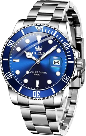 Wrist Watch with Date Relojes De Hombre (Green/Blue/Black Dial OLEVS Mens Watches, curiously anthropology crow Silver Dress Gold Classic Luxury Big Large Face Waterproof Watches for Men, Analog Two Tone Stainless Steel Men 