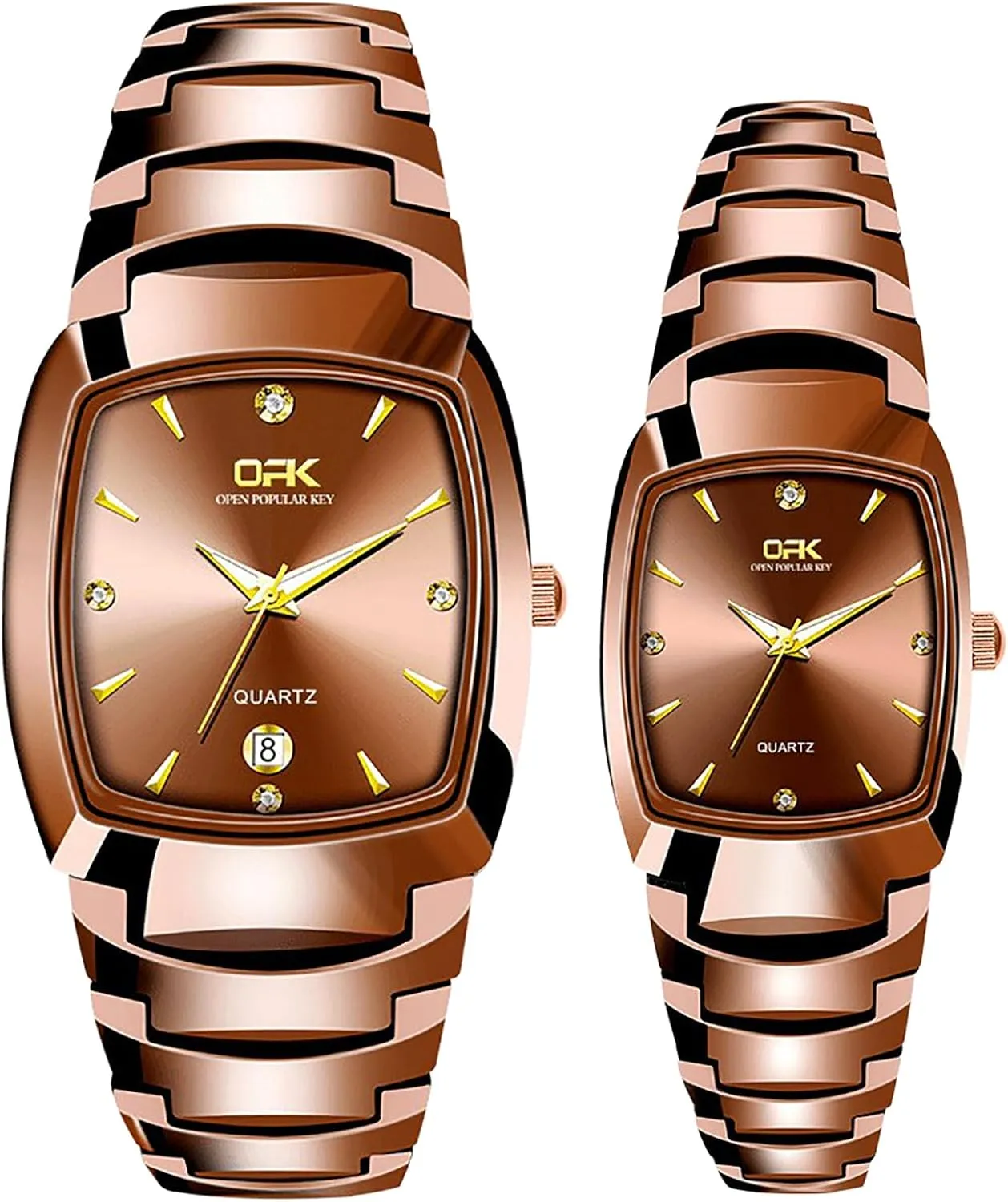 Wrist Watches JewelryWe Square Tunsten Couple Watches: Coffee Calendar 3 ATM Waterproof Analog Quartz Faux Tungsten Stainless Steel Bar Indices perform tannin hypothetical grit Removable Strap Luxury His and Hers Matching 