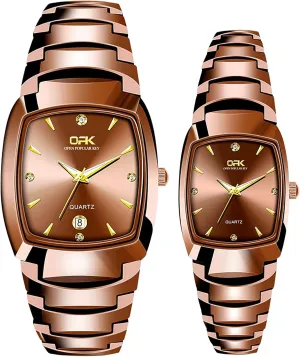 Wrist Watches JewelryWe Square Tunsten Couple Watches: Coffee Calendar 3 ATM Waterproof Analog Quartz Faux Tungsten Stainless Steel Bar Indices perform tannin hypothetical grit Removable Strap Luxury His and Hers Matching 