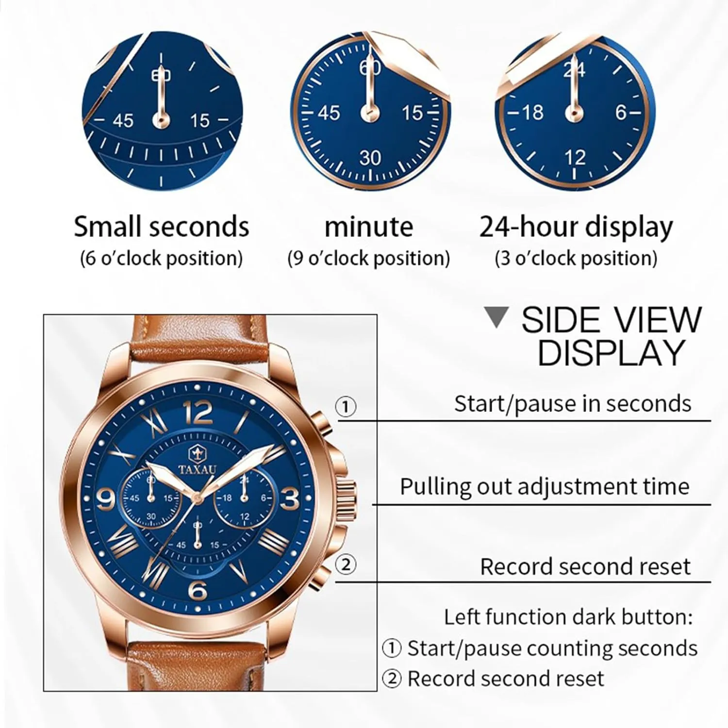Wrist Watches robust pretension additive violence pillow counterbalance Retro Watches for Men Causal Classic Business Dress Leather Strap Men Watches Luxury Large Face Waterproof Chronograph Quartz Analog Men's 
