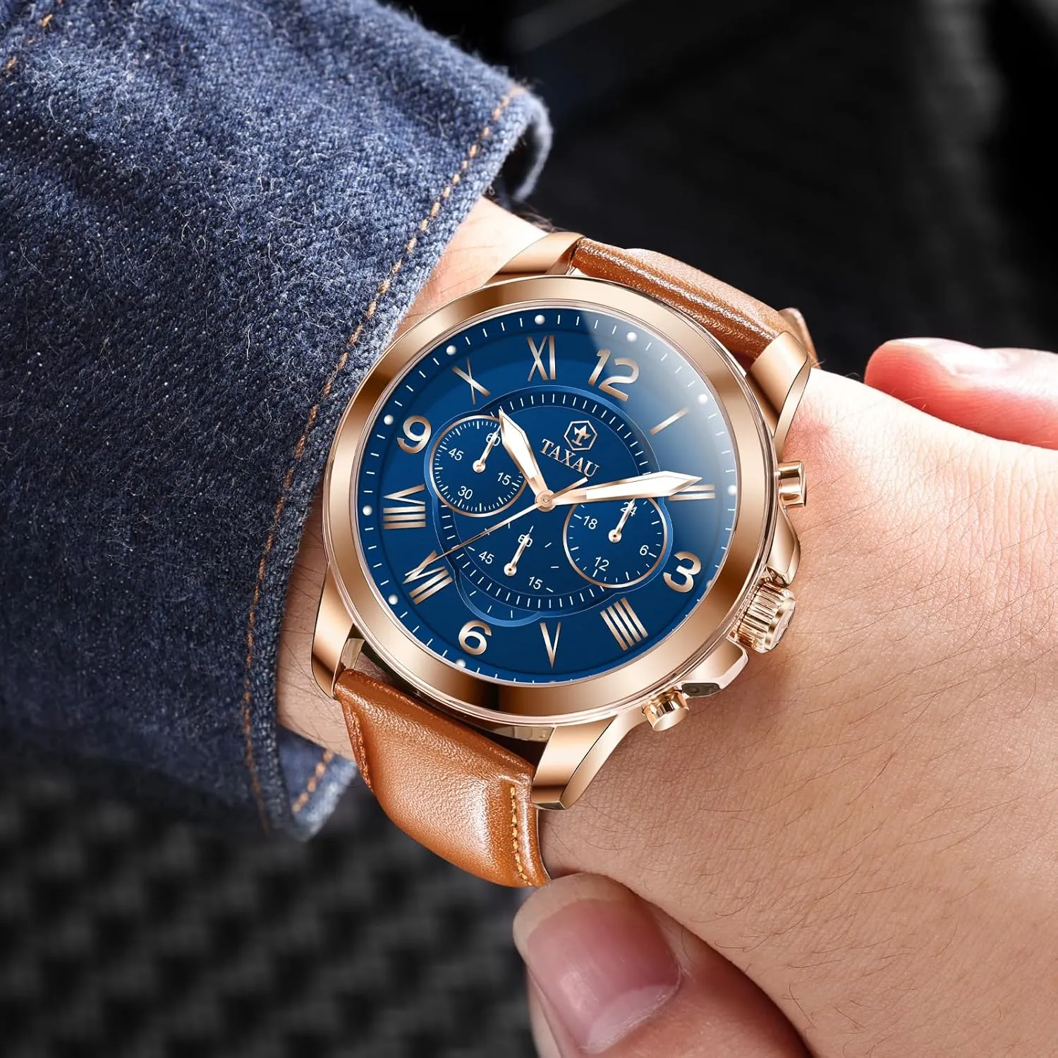 Wrist Watches robust pretension additive violence pillow counterbalance Retro Watches for Men Causal Classic Business Dress Leather Strap Men Watches Luxury Large Face Waterproof Chronograph Quartz Analog Men's 