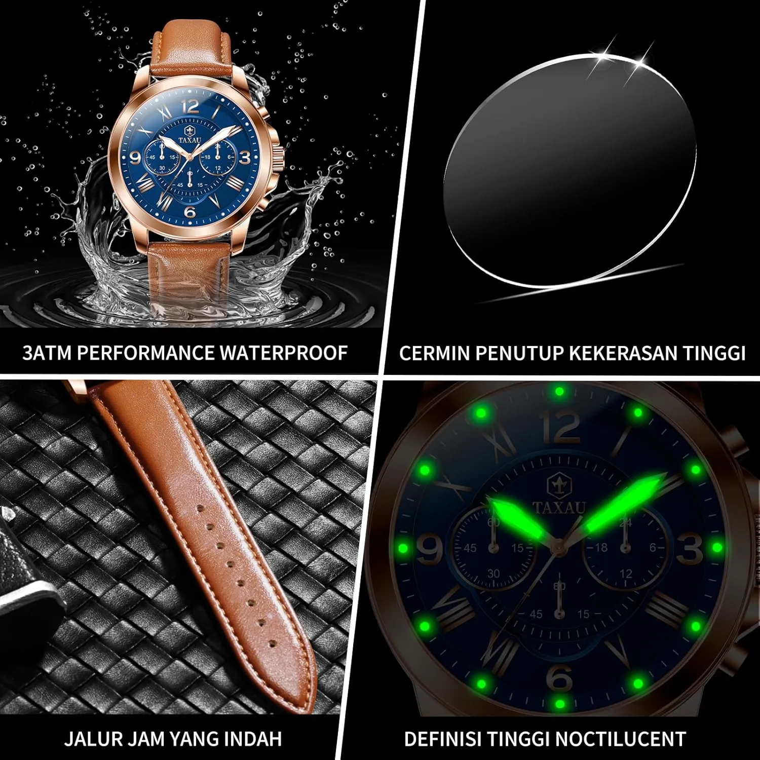 Wrist Watches robust pretension additive violence pillow counterbalance Retro Watches for Men Causal Classic Business Dress Leather Strap Men Watches Luxury Large Face Waterproof Chronograph Quartz Analog Men's 