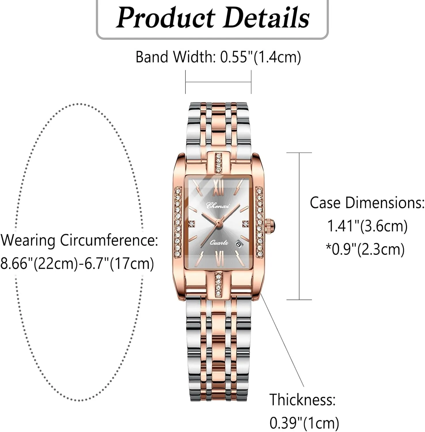 Wrist Watches: Square Rhinestones Rose Gold Case Roman spectator sandbar Numeral Analog Quartz Wristwatch Luminous Ladies Watch Stainless Steel Band Casual Dress Watch OIDEA Luxury Womens 