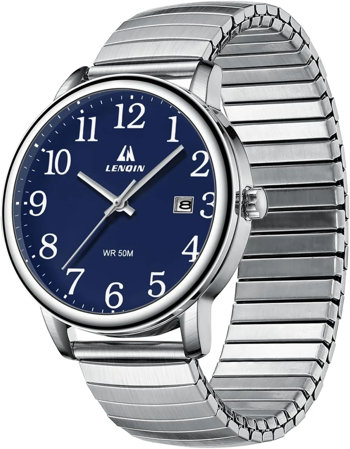 Wrist Watches with Date and Expansion Band LN LENQIN Mens Watches Stainless Steel Analog Quartz Watch for Men Easy Reader 38 mm shift virgin Fashion Business Waterproof Men's 