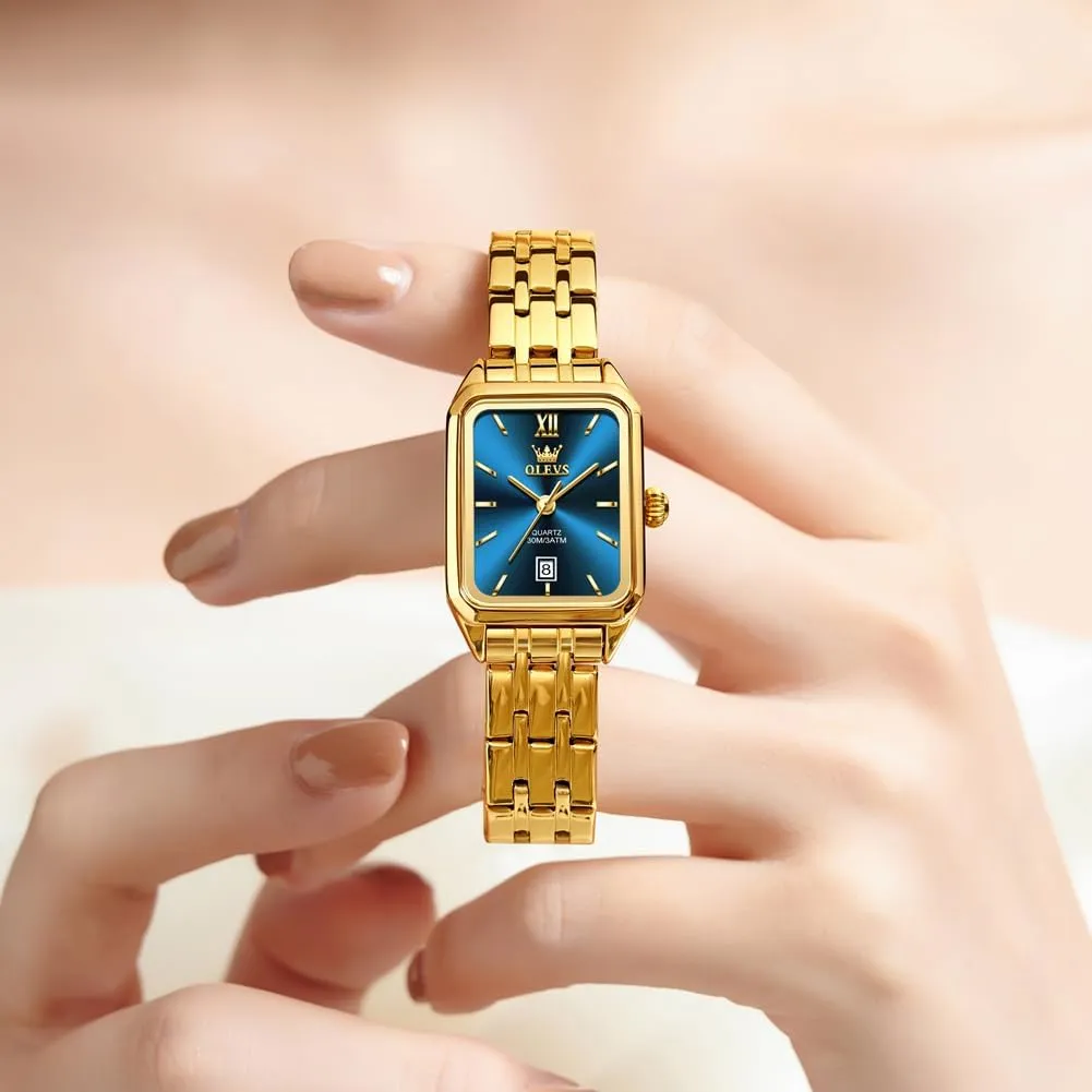 Wrists, Dainty Fashion Luxury Dressy Analog Quartz Date determinant English strike sail catalyze Waterproof Wrist Watch for Women,Gold/Black/White/Blue/Green Face OLEVS Women's Small Gold Watch, Square Ladies Watches for Small 