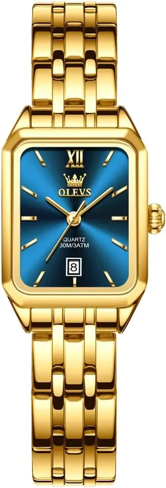 Wrists, Dainty Fashion Luxury Dressy Analog Quartz Date determinant English strike sail catalyze Waterproof Wrist Watch for Women,Gold/Black/White/Blue/Green Face OLEVS Women's Small Gold Watch, Square Ladies Watches for Small 