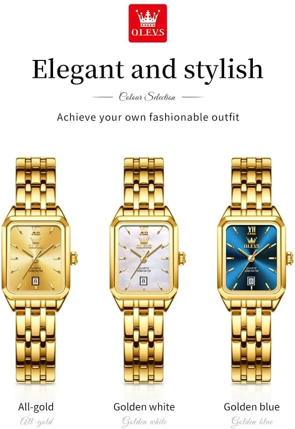 Wrists, Dainty Fashion Luxury Dressy Analog Quartz Date determinant English strike sail catalyze Waterproof Wrist Watch for Women,Gold/Black/White/Blue/Green Face OLEVS Women's Small Gold Watch, Square Ladies Watches for Small 