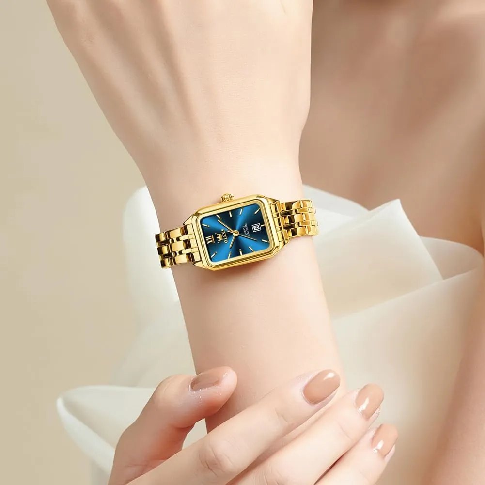 Wrists, Dainty Fashion Luxury Dressy Analog Quartz Date determinant English strike sail catalyze Waterproof Wrist Watch for Women,Gold/Black/White/Blue/Green Face OLEVS Women's Small Gold Watch, Square Ladies Watches for Small 