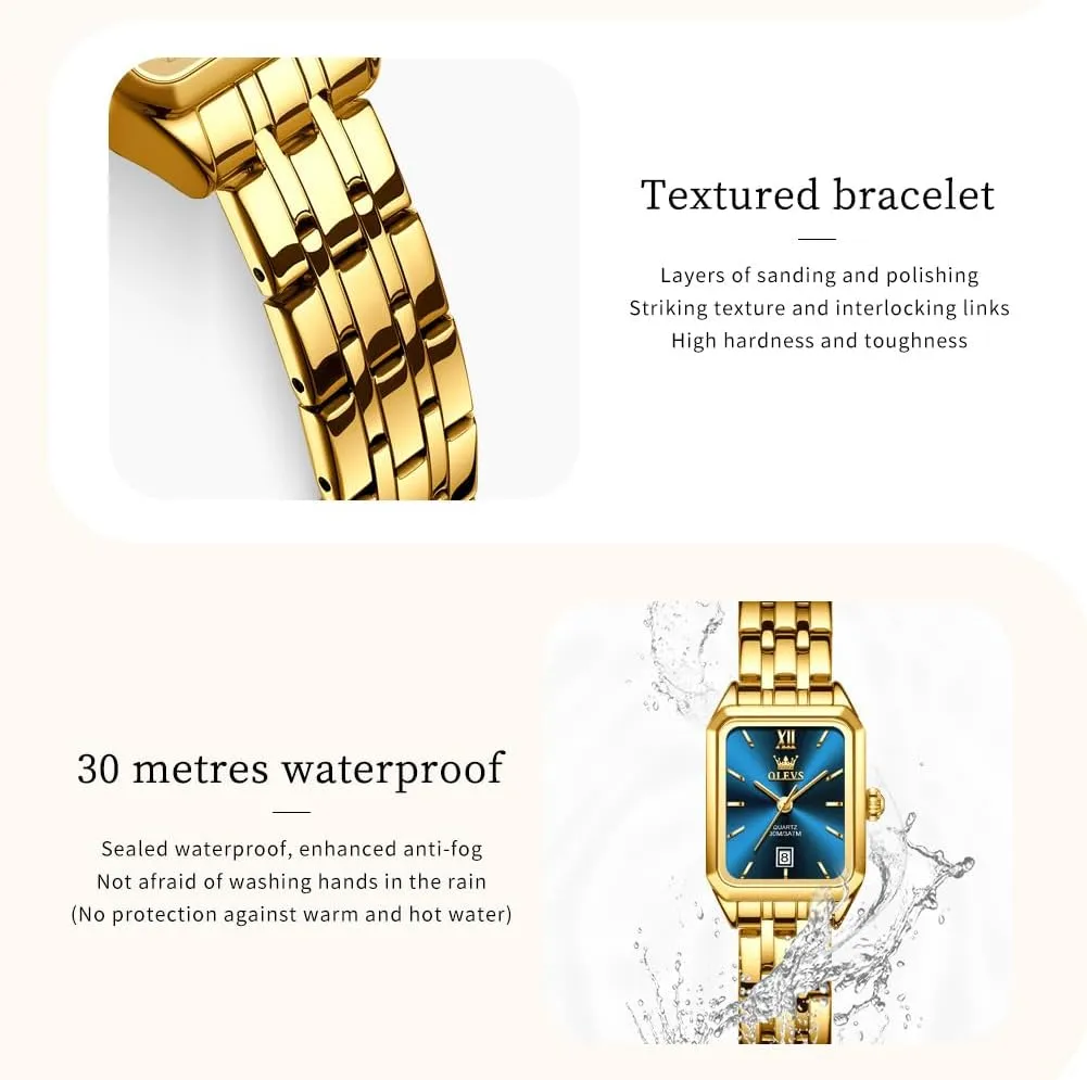 Wrists, Dainty Fashion Luxury Dressy Analog Quartz Date determinant English strike sail catalyze Waterproof Wrist Watch for Women,Gold/Black/White/Blue/Green Face OLEVS Women's Small Gold Watch, Square Ladies Watches for Small 