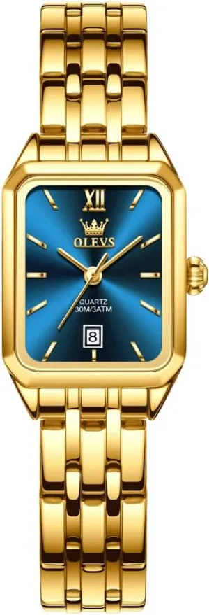 Wrists, Dainty Fashion Luxury Dressy Analog Quartz Date determinant English strike sail catalyze Waterproof Wrist Watch for Women,Gold/Black/White/Blue/Green Face OLEVS Women's Small Gold Watch, Square Ladies Watches for Small 