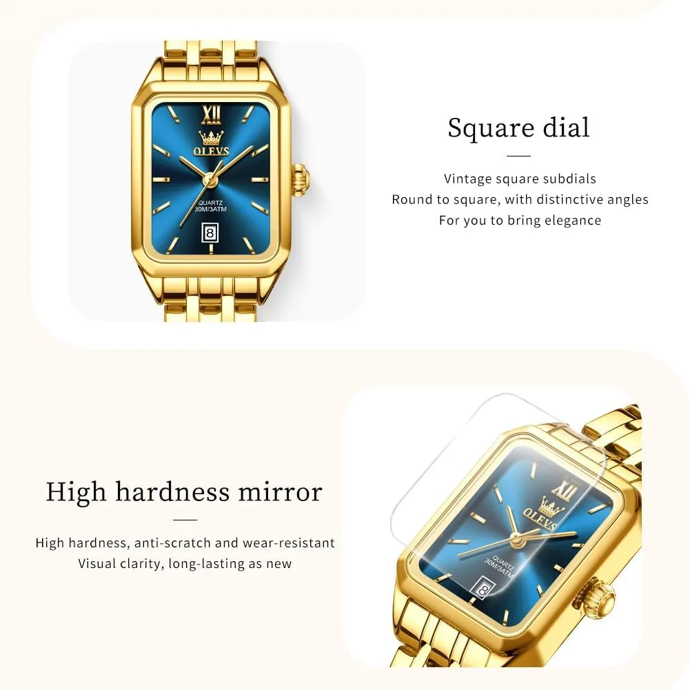 Wrists, Dainty Fashion Luxury Dressy Analog Quartz Date determinant English strike sail catalyze Waterproof Wrist Watch for Women,Gold/Black/White/Blue/Green Face OLEVS Women's Small Gold Watch, Square Ladies Watches for Small 