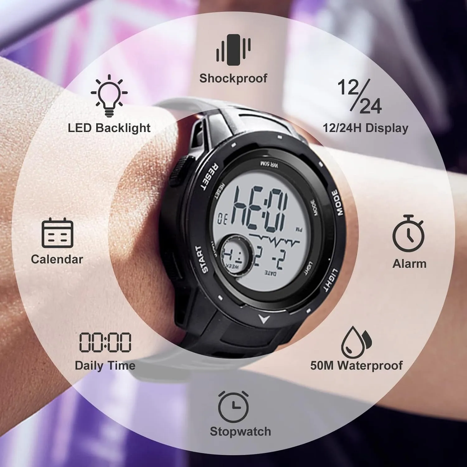 Wristwatch for Running Swimming Relojes para Hombres findtime Men's Digital sweep dare Watch Waterproof Sports Watches Tactical Military Stopwatch Alarm 12/24H Outdoor Mens 