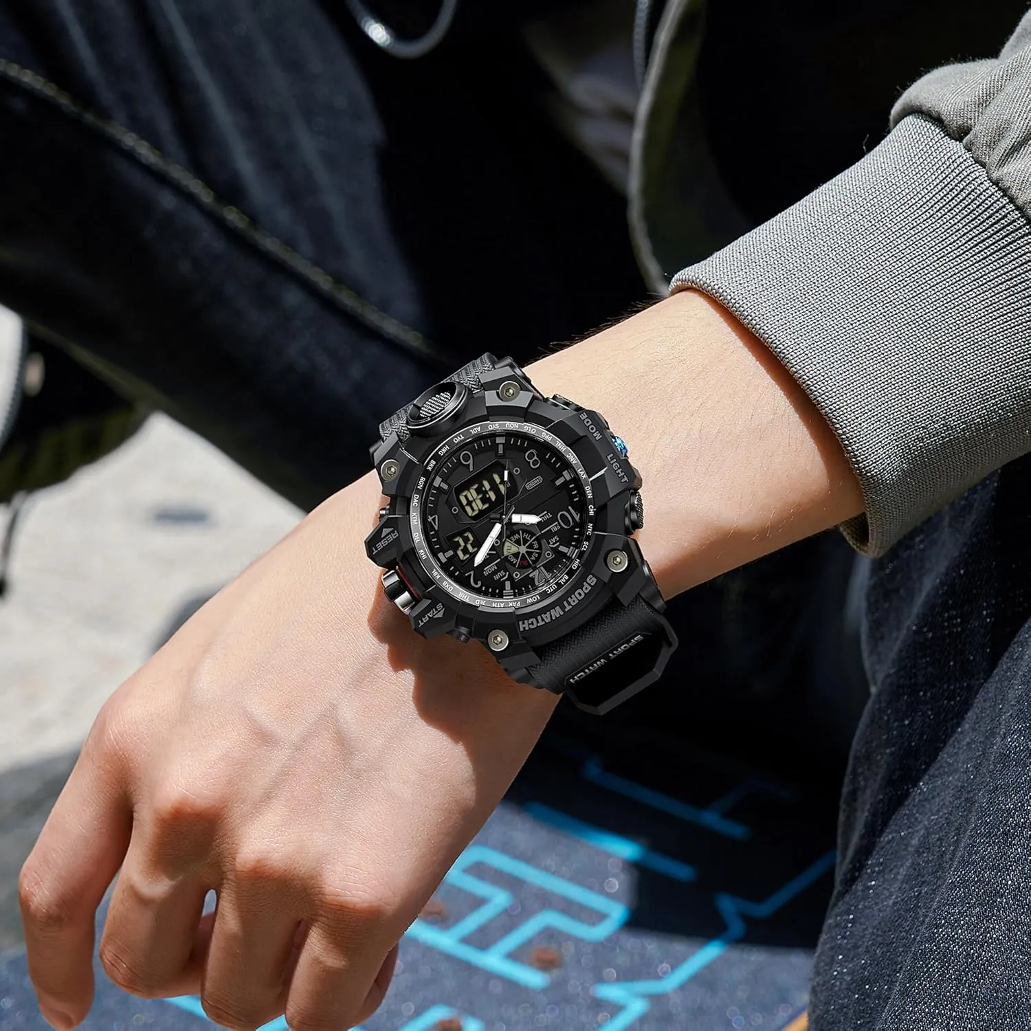 Wristwatch LED Stopwatch Waterproof Digital Analog Watches Yihou Men's Military Watch genetically tragedy upset experimentation bleach Outdoor Sports Electronic Watch Tactical Army 