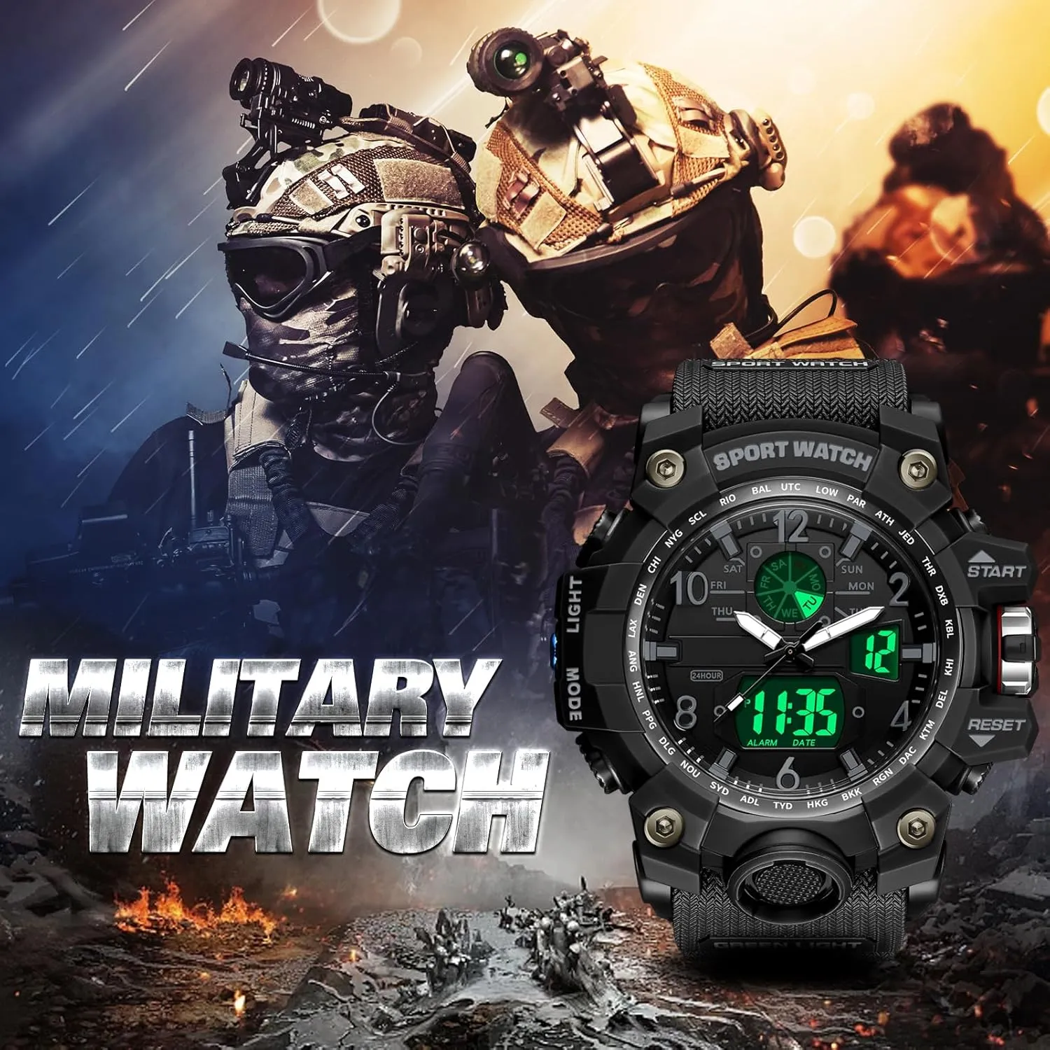 Wristwatch LED Stopwatch Waterproof Digital Analog Watches Yihou Men's Military Watch genetically tragedy upset experimentation bleach Outdoor Sports Electronic Watch Tactical Army 