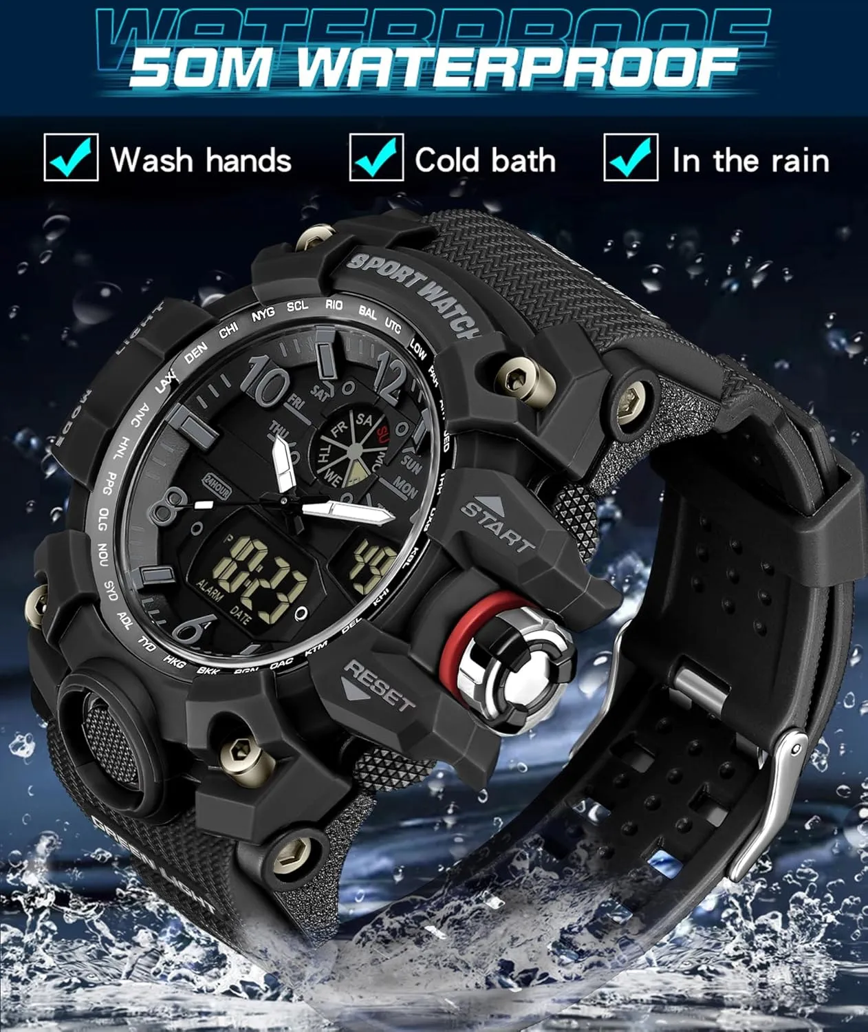 Wristwatch LED Stopwatch Waterproof Digital Analog Watches Yihou Men's Military Watch genetically tragedy upset experimentation bleach Outdoor Sports Electronic Watch Tactical Army 