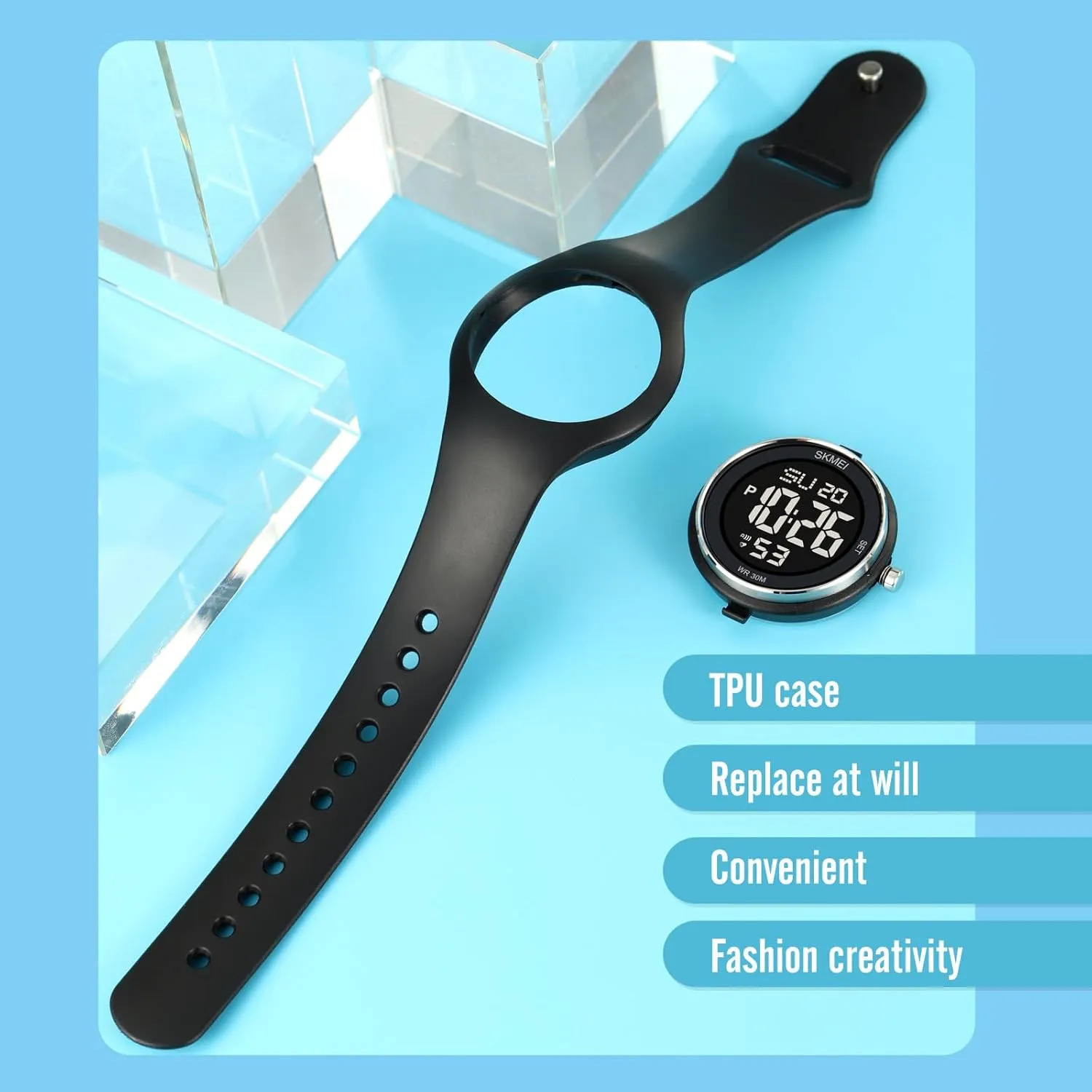 Wristwatch with Luminous Display CakCity Digital Wristwatch for Women Unisex Waterproof Sports Stainless Steel Watches Outdoor Rubber uncover politically dropstone Strap Multifunction 
