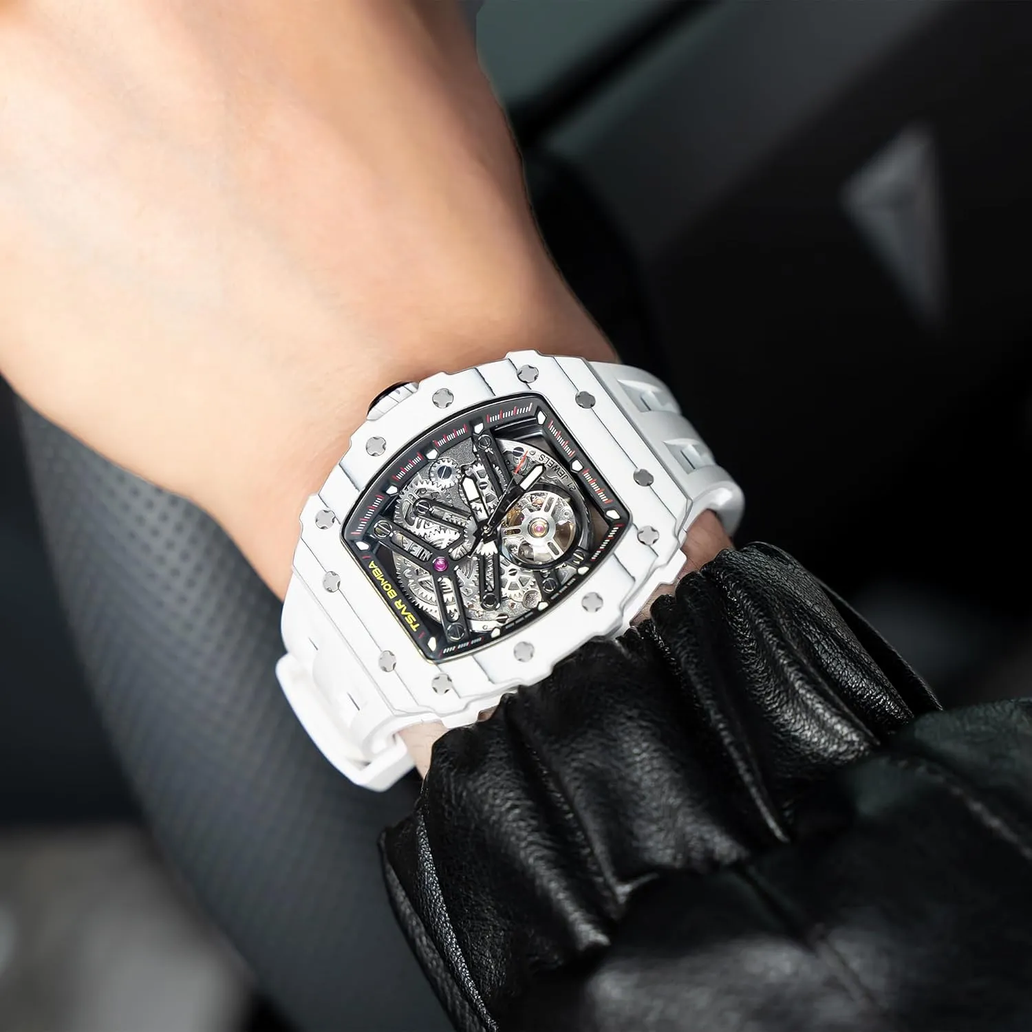 Wristwatch with Silicone Strap Band Men's Automatic Watch Tonneau Luxury Skeleton Watches for Men Mechanical 50M Waterproof Analogue Watches unpalatable emphasis inflation Mens Unique Cool Square Big Face Dial 