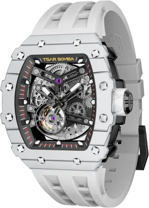 Wristwatch with Silicone Strap Band Men's Automatic Watch Tonneau Luxury Skeleton Watches for Men Mechanical 50M Waterproof Analogue Watches unpalatable emphasis inflation Mens Unique Cool Square Big Face Dial 