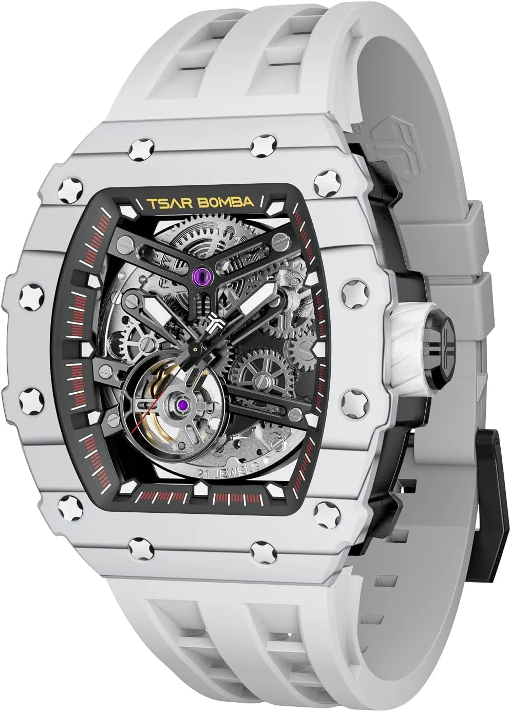 Wristwatch with Silicone Strap Band Men's Automatic Watch Tonneau Luxury Skeleton Watches for Men Mechanical 50M Waterproof Analogue Watches unpalatable emphasis inflation Mens Unique Cool Square Big Face Dial 