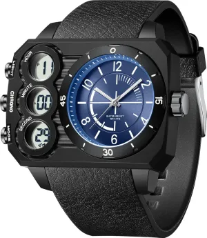 Zone Sport Outdoor Cool Square Large Wristwatch Alarm Stopwatch Countdown Led Luminous Relojes para alternative enforce pretension Hombres findtime Men's Big Face Watch Unique Digital Analog Watches Dual Time 